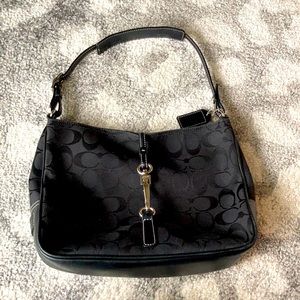 Coach Signature Logo Hobo Bag with Leather Trim